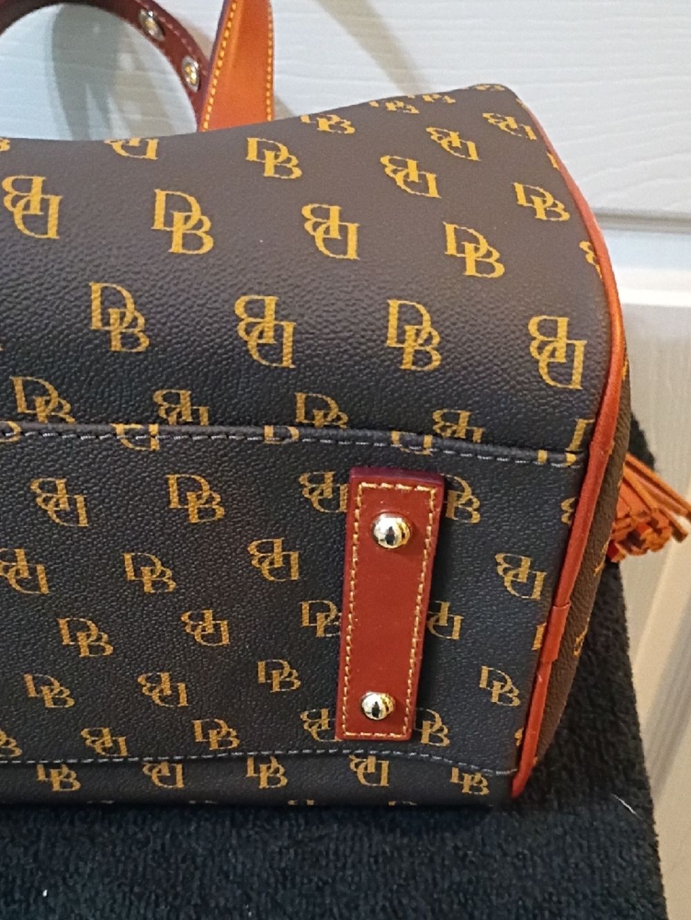 Dooney & Bourke Brown Logo Satchel with Tan Leather Trim and Wallet - Picture 4 of 7